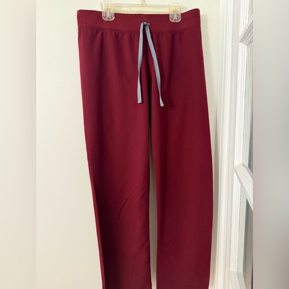 Figs Burgundy Pants with Gray Drawstring